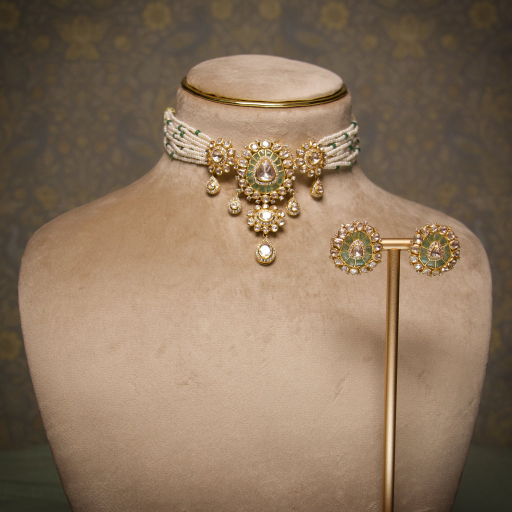 Sangita's Moonlit Pearl Choker Set